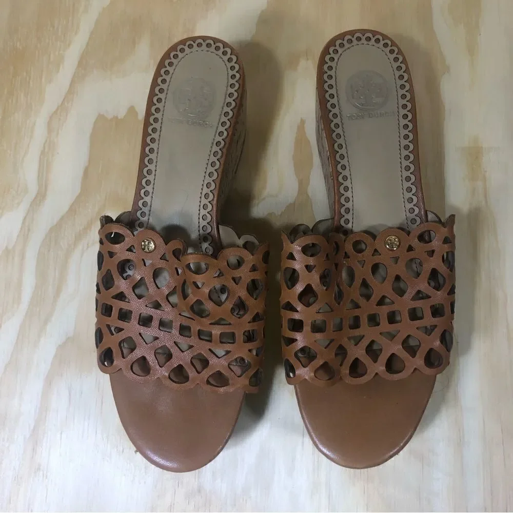 Tory Burch Elaine Wedge Sandals Size 8